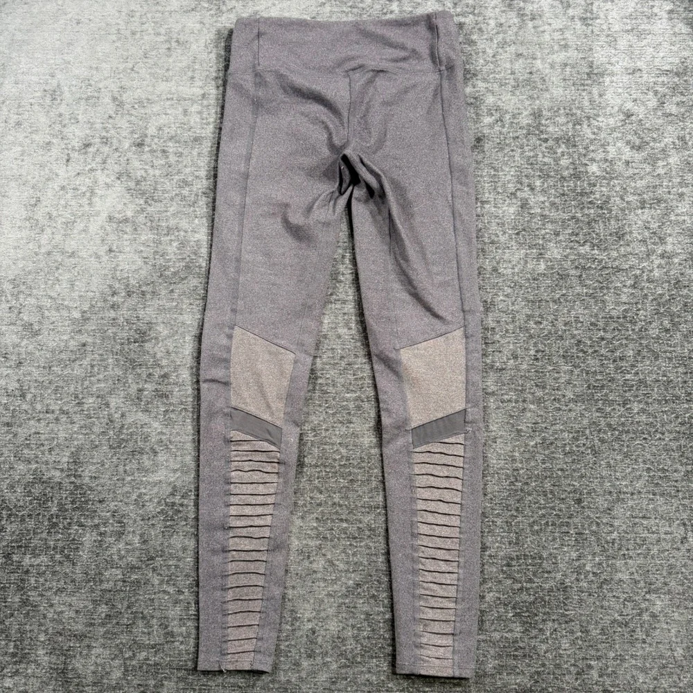 Alo Yoga Moto Leggings Charcoal Gray Heathered Mesh Detail Size XS Athletic